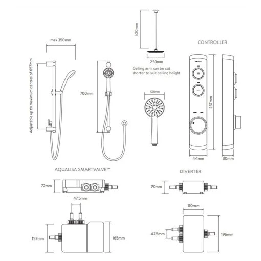 Aqualisa ISystem Smart Concealed With Adjustable & Ceiling Heads (HP/Combi) - Image 2