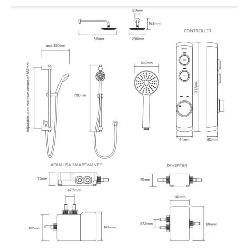 Aqualisa ISystem Smart Concealed With Adjustable & Wall Heads (HP/Combi) - Image 2