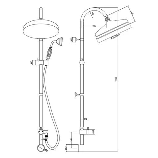Bayswater Rigid Riser Kit With White Ceramic Handset - Image 2