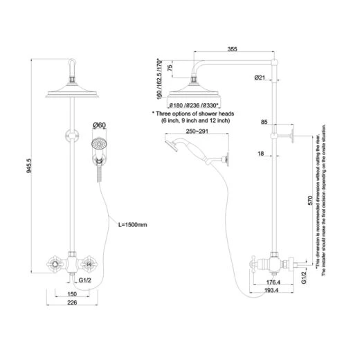 Burlington Eden Thermostatic Bar Valve Dual Outlet Shower Set - Image 2
