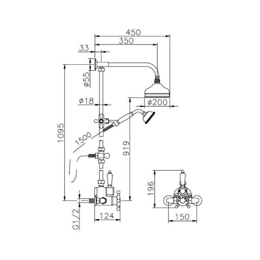 Cifial Traditional Thermostatic Shower Column Chrome - Image 2