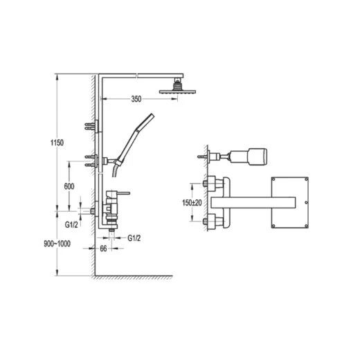 Flova Essence Shower Column With Manual Mixer, Shower & Handset - Image 2
