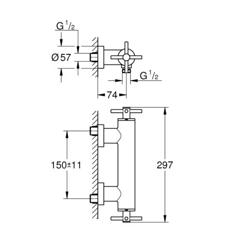 Grohe Atrio Cross Handle Wall Shower Mixer 26003 - Image 2