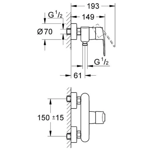 Grohe Eurostyle Cosmopolitan Wall Shower Mixer 1/2″ 33590 - Image 2