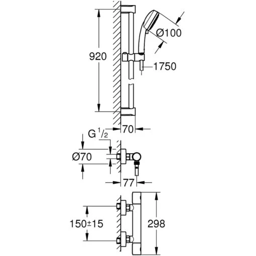 Grohe Grohtherm 800 Cosmopolitan Thermostatic Shower Set 34769 - Image 2