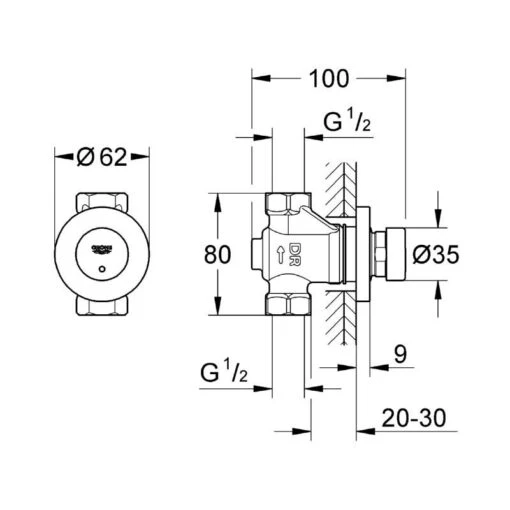 Grohe Euroeco Cosmopolitan T Self-Closing Valve 1/2″ 36268 - Image 2