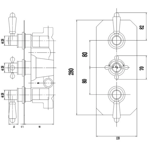 Hudson Reed White Topaz Triple Concealed Valve With Diverter - Image 2