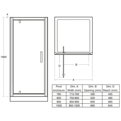 Ideal Standard Synergy 1000mm Pivot Door L6204 Bright Silver - Image 2