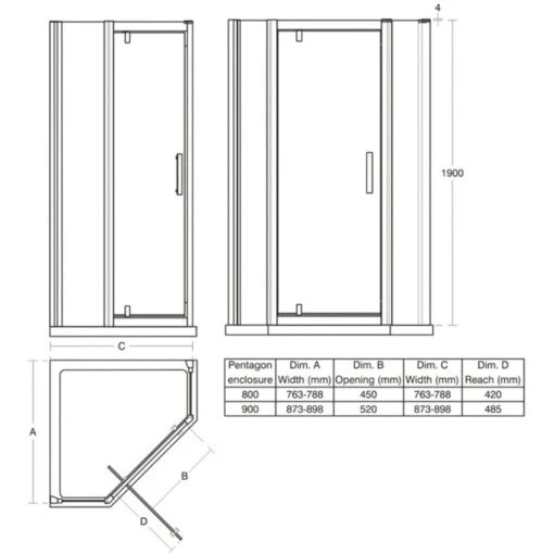 Ideal Standard Synergy 900mm Pentagon L6215 Bright Silver - Image 2