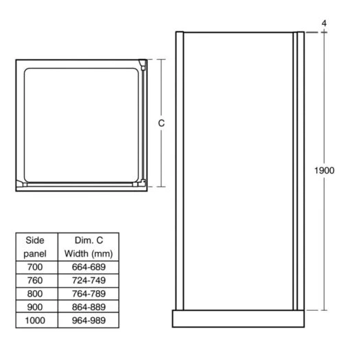 Ideal Standard Synergy 800mm Side Panel L6217 Bright Silver - Image 2