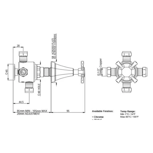 Perrin & Rowe Deco Crosstop 4 Way Concealed Diverter Pewter - Image 2