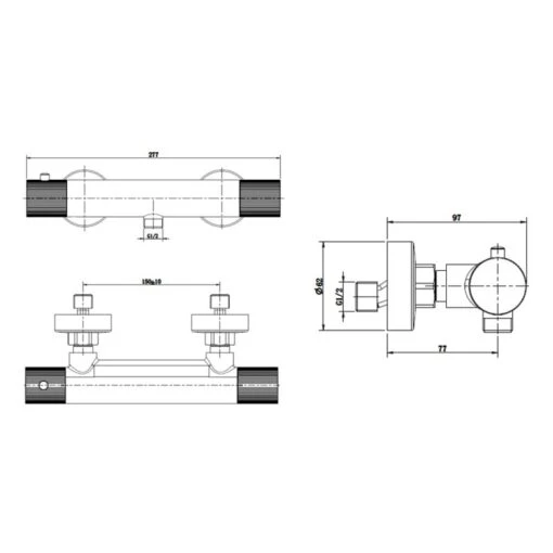 RAK Amalfi Thermostatic Bar Shower Valve Brushed Nickel - Image 2