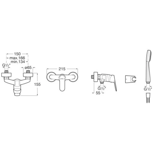 Roca Alfa Wall Mounted Shower Mixer & Kit - Image 2