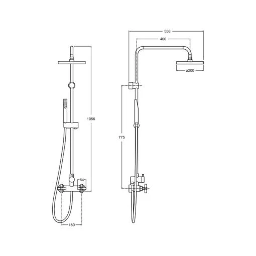 Roca Loft-T Shower With 1/4 Turn Controls, Rose & Handset - Image 2