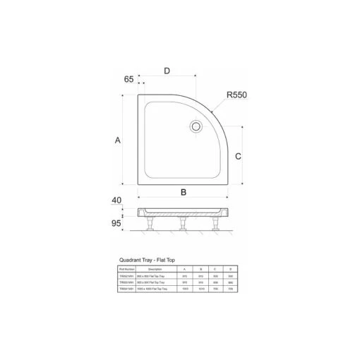 Twyford Shower Tray 1000 Quadrant Flat Top - Image 2