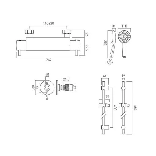 Vado Celsius Exposed Thermostatic Shower Set - Image 2