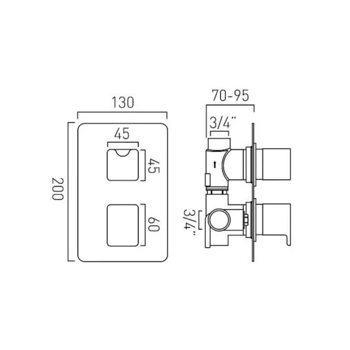 Vado Phase 1 Outlet 2 Handle Thermostatic Valve - Image 2